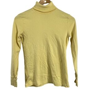 Vintage LL Bean Turtleneck Shirt Womens Small Yellow 100% Cotton Long Sleeve 90s